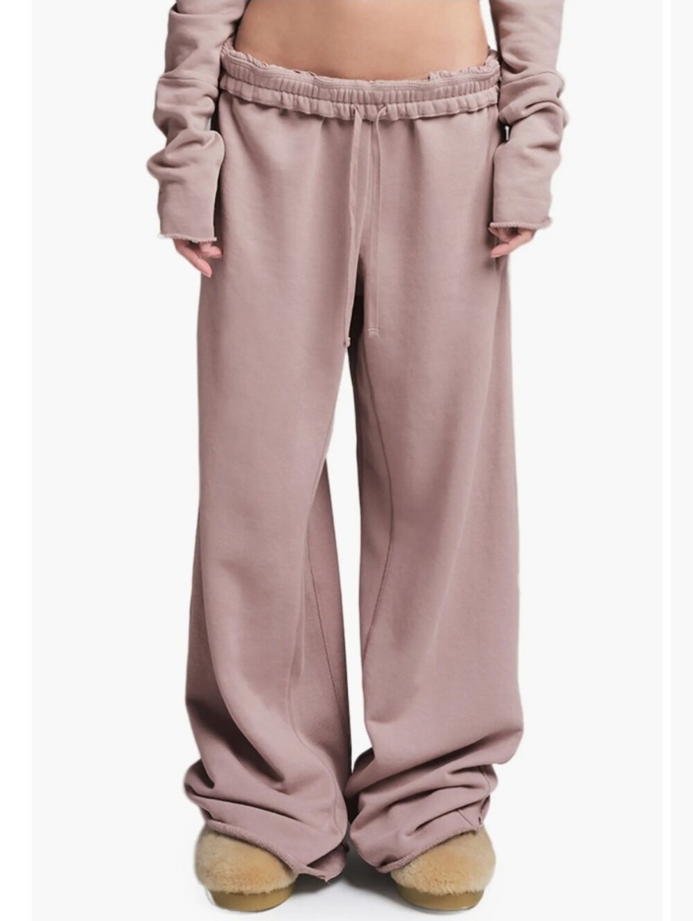 Skims Wide Leg French Terry Sweatpants Pink Tan Women's XS Athleisure